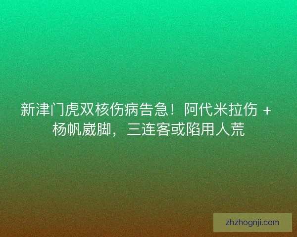 新津门虎双核伤病告急！阿代米拉伤 + 杨帆崴脚，三连客或陷用人荒